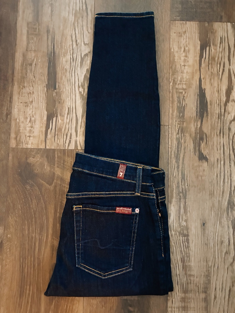 7 For All Mankind Dark Blue Cropped “Gwenevere” Skinny Ankle Jeans